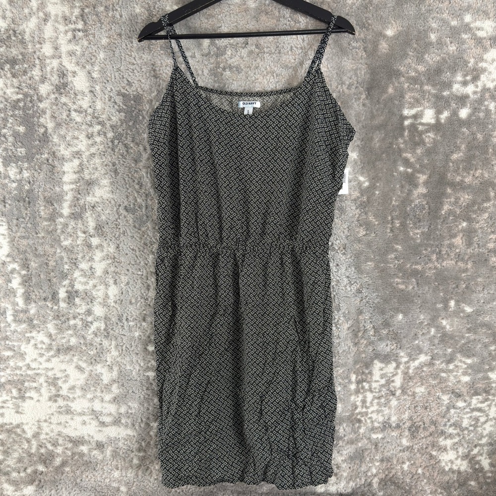 New Old Navy Size XL Geometric Floral Sleeveless Cami Mini Dress Black Women